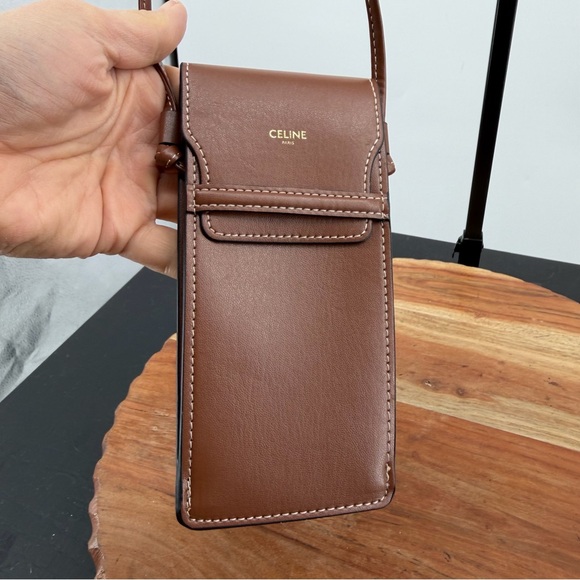 Celine Brown Leather Phone Sunglasses Crossbody Pouch Bag